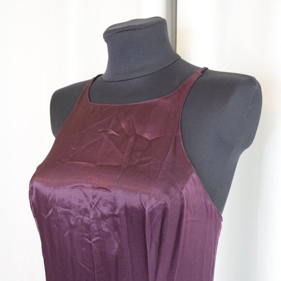 Vintage 90s Y2K Vittoria Virini Plum Halter Bias Satin Slip Maxi Dress Gown Sz S - Picture 5 of 9